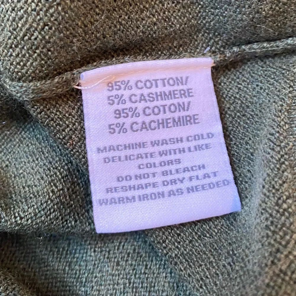 NWT Alashan Frenchie Cotton Cashmere Blend Sweater Deep Olive Green Light Pink - Picture 6 of 6